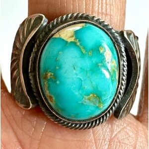 Navajo Turquoise Mens Ring Sonoran Sz 11 Signed Tillie Jon‎ Sterling Wide Band